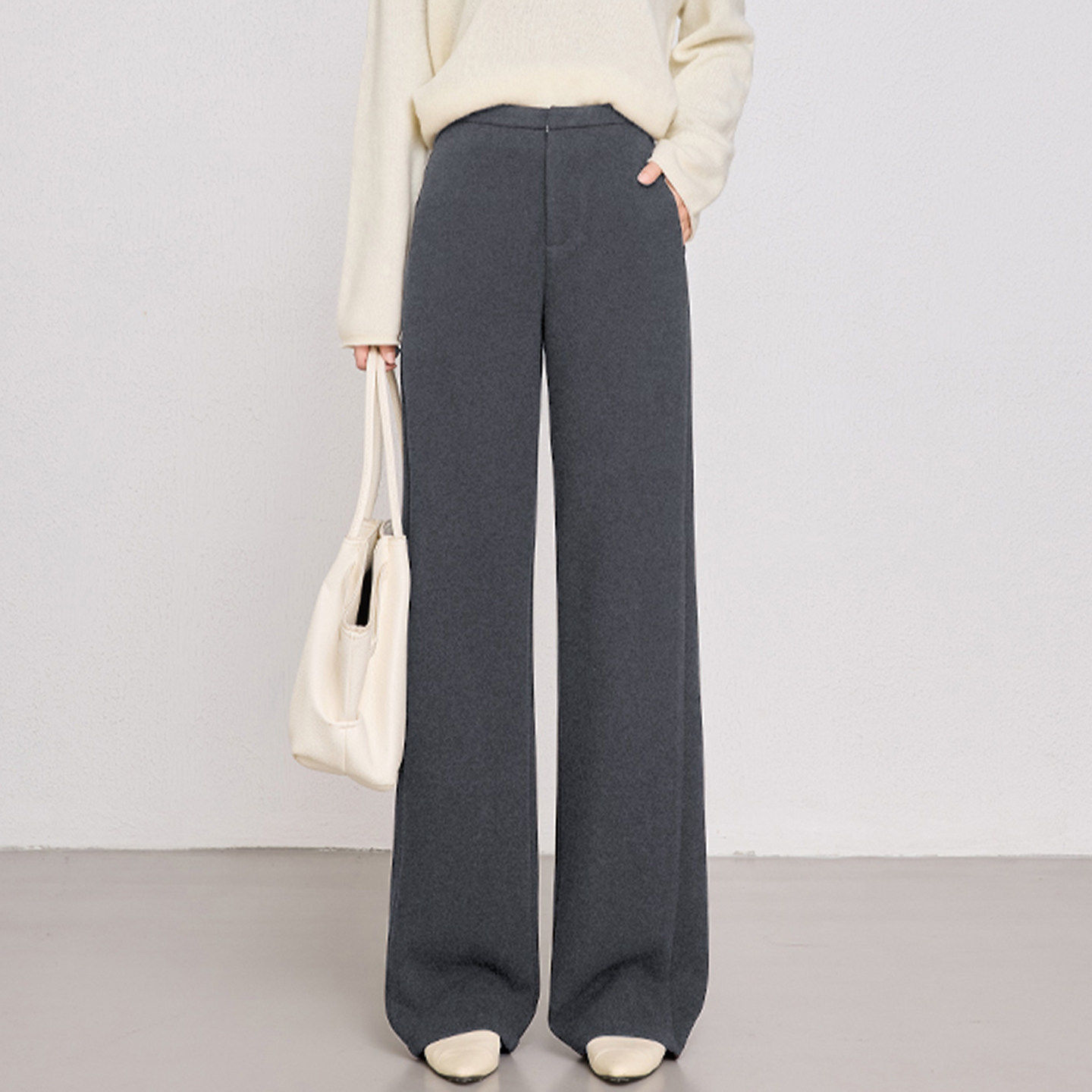 醋酸羊毛窄版阔腿裤女秋冬2026新款高腰垂感休闲西裤毛呢直筒裤子,淘宝优惠券,粉丝福利购,淘宝优惠卷