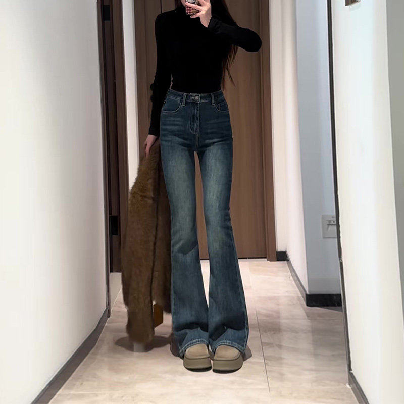 深色微喇叭牛仔裤女秋冬2026小个子加绒高腰修身辣妹窄版马蹄裤子,淘宝优惠券,粉丝福利购,淘宝优惠卷