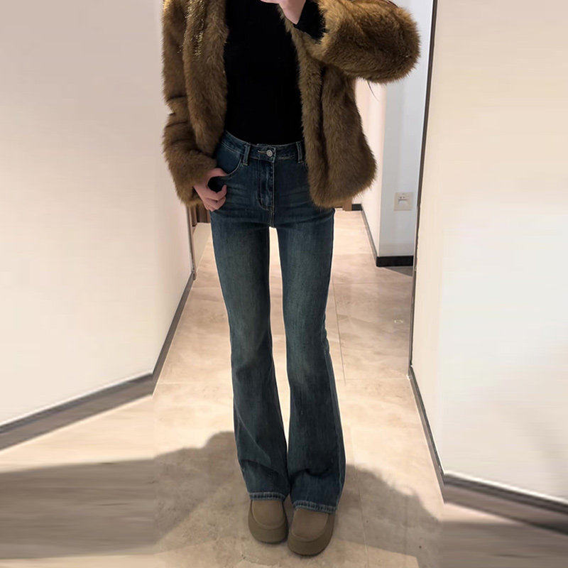 深色微喇叭牛仔裤女秋冬2026小个子加绒高腰修身辣妹窄版马蹄裤子,淘宝优惠券,粉丝福利购,淘宝优惠卷