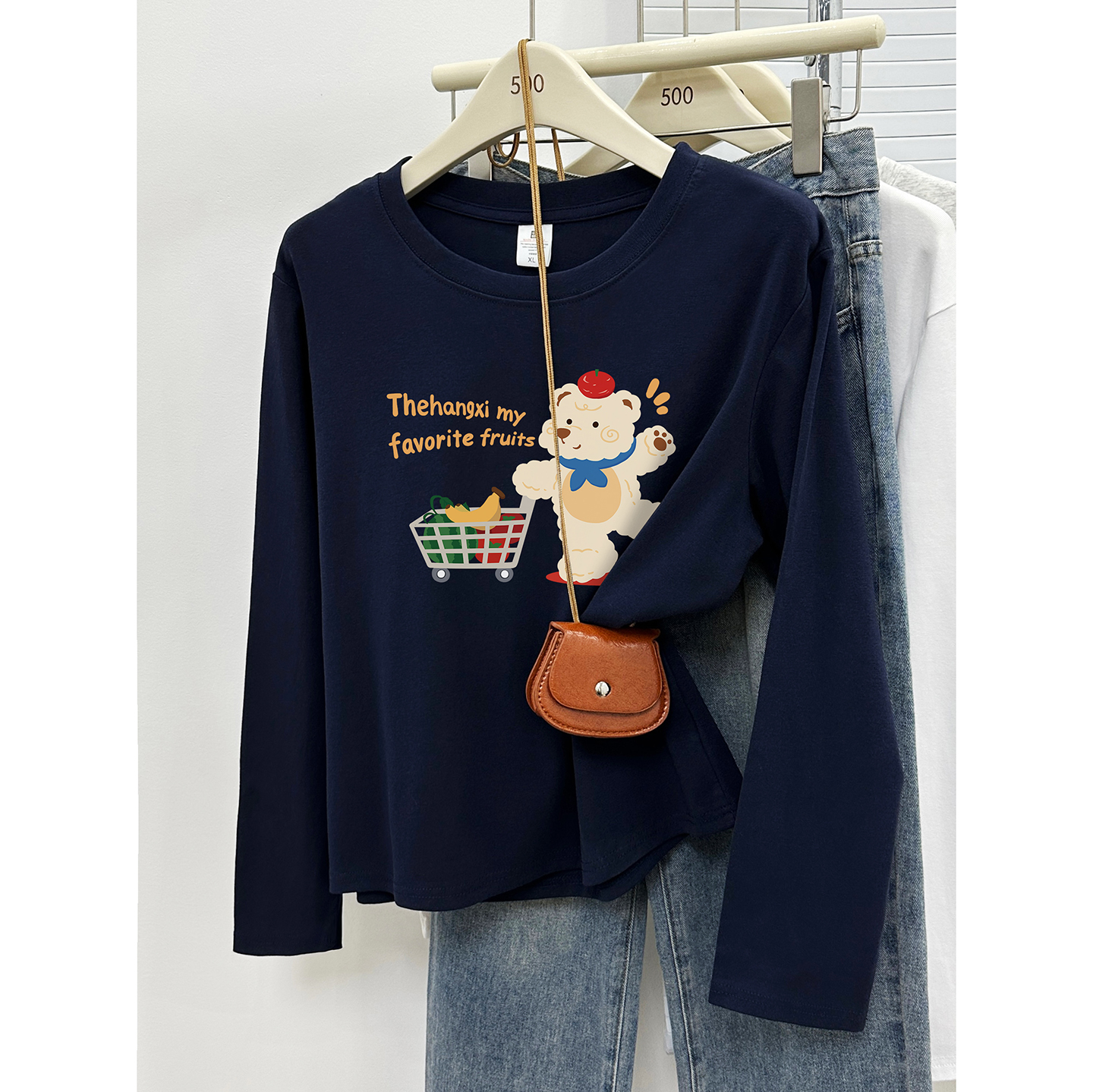 卡通印花正肩长袖T恤大码女装秋冬季新款胖mm时尚显瘦圆领上衣潮 - 图3