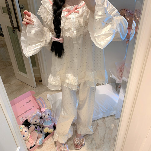 LaoLao酱「奶油公主系」波点冰丝性感睡衣女春秋款家居服高级感 - 图3