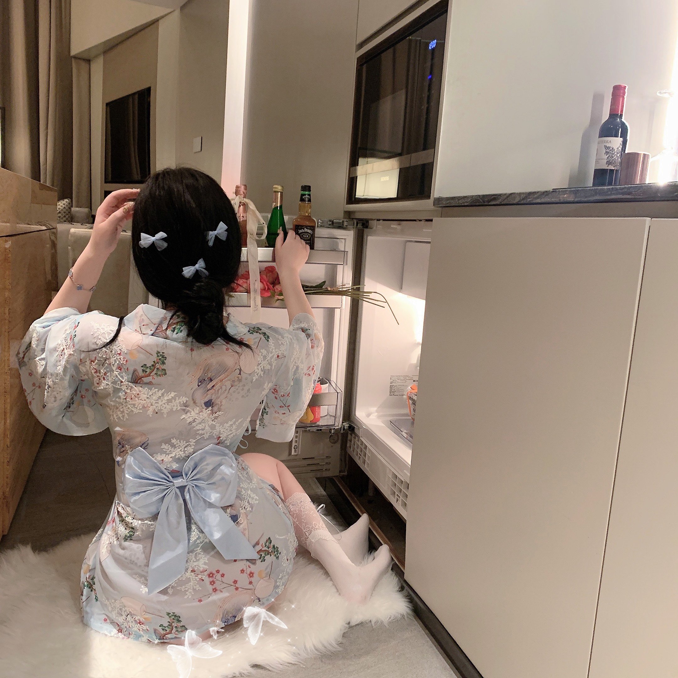 LaoLao酱「清冷美人」日式性感雪纺睡裙蝴蝶结睡袍纯欲私房和服,淘宝优惠券,粉丝福利购,淘宝优惠卷