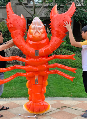 仿真龙虾玻璃钢发光雕塑招牌餐厅大排档门头螃蟹迎宾装饰模型摆件