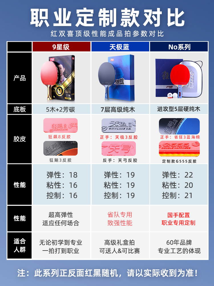 红双喜乒乓球拍六星级五星兵乓球拍直横拍七星八星九星专业级单拍 - 图1