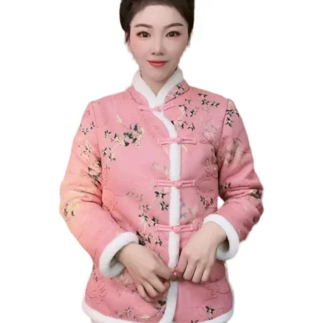 Autumn and winter new national tide plus velvet and thickened retro cotton-padded jacket showing thinness covering meat and buckle short ethnic style small cotton-padded jacket