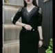 New autumn and winter shirt for women pure black lapel iron diamond slim fit and fashionable long-sleeved top for women fashionable mother suit
