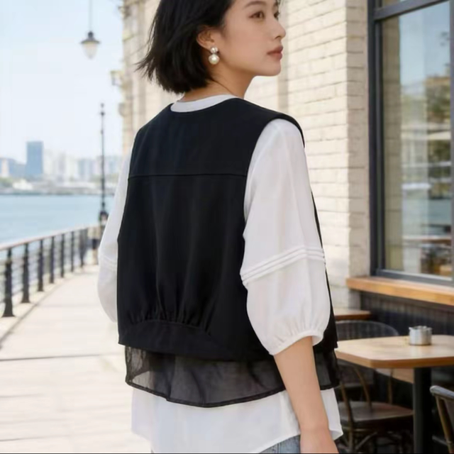 Summer ງ່າຍດາຍ zipper ປອມສອງສິ້ນຕາຫນ່າງ stitching vest