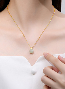 天然和田玉圆珠女S925纯银锁骨链