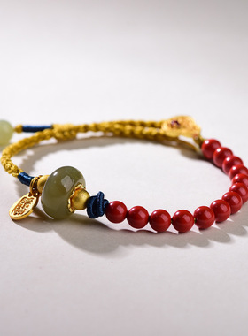 新中式新款和田玉转运珠手链高含量红砂紫金砂红绳本命年女手绳