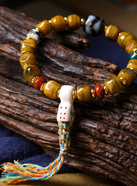 藏传天地天珠老牦牛骨百香珠手链
