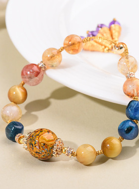 非遗大漆珠手链黄/紫水晶五行珠