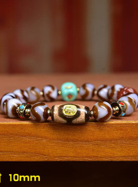 天然玛瑙虎牙天珠单圈手串