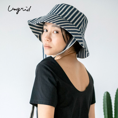 Ungrid日系2023夏季甜妹风出行通勤炸街条纹飘带渔夫帽女-图2