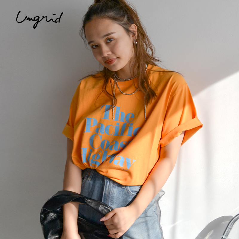 Ungrid2024春季款港风复古纯棉潮流宽松简约百搭大字母标志T恤女-图1