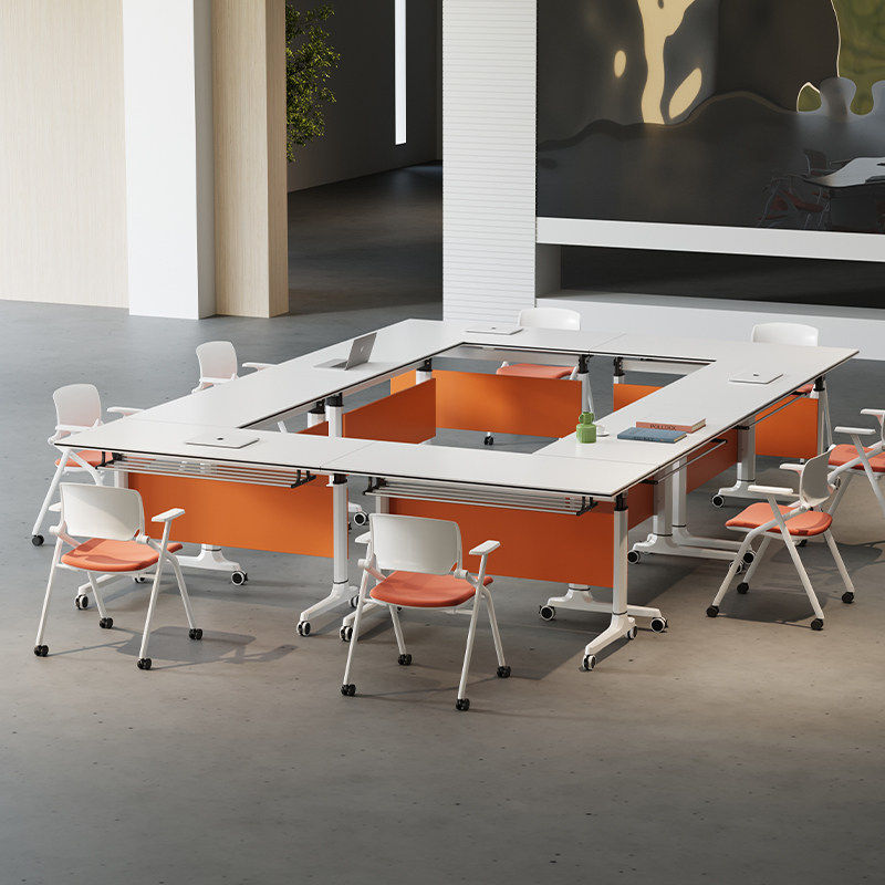 折叠会议培训桌办公桌椅组合可移动长条桌铝合金脚带轮活动拼接桌 - 图1
