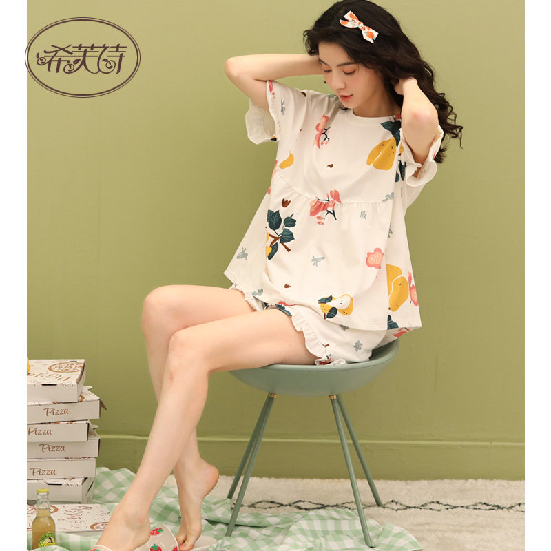 夏季纯棉短袖短裤韩版卡通睡衣 希芙诗睡衣/家居服套装