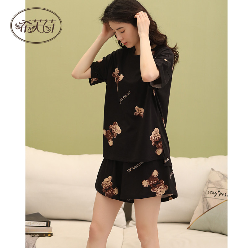 情侣夏季纯棉卡通宽松短袖短裤睡衣 希芙诗睡衣/家居服套装