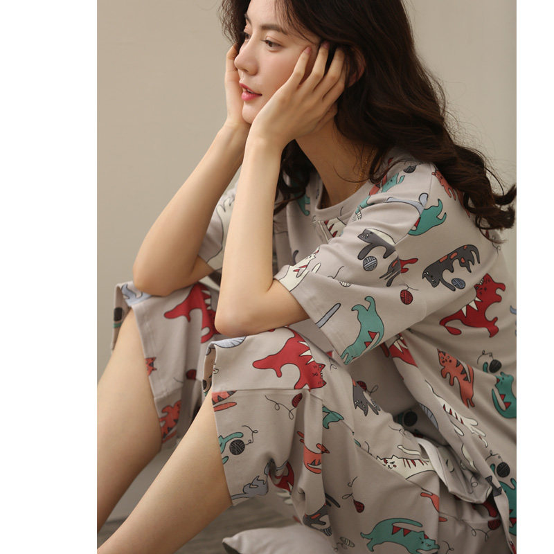 夏纯棉卡通夏装短袖两件套宽松睡衣 希芙诗睡衣/家居服套装