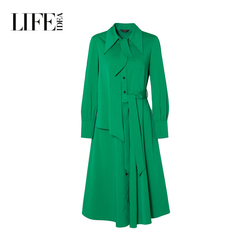 莱芙艾迪儿绿色长袖连衣裙秋冬飘带领裙子衬衫裙1W4L94152,淘宝优惠券,粉丝福利购,淘宝优惠卷