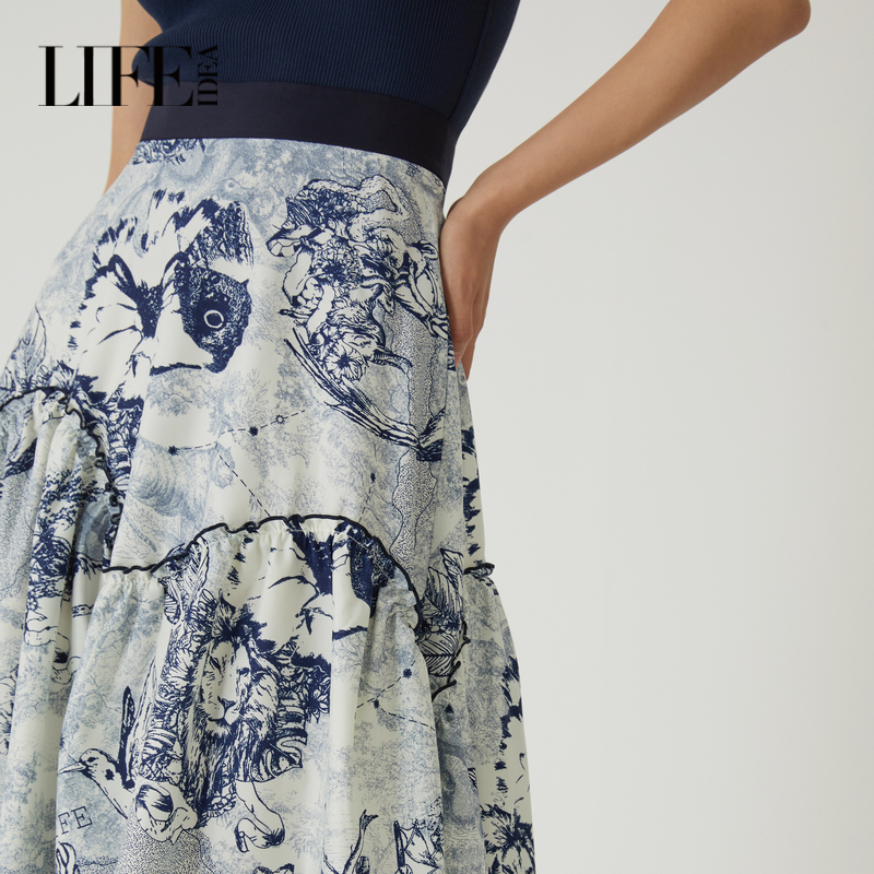 【品牌女装】莱芙艾迪儿秋季水墨印花半身裙女高级小众设计感短裙 - 图2