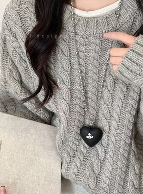 黑色爱心珍珠项链高级感简约秋冬女毛衣链配饰品衣服挂件百搭时尚