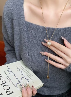 圆球吊坠串珠毛衣链女长款流苏时尚轻奢高级感项链简约配饰挂件链