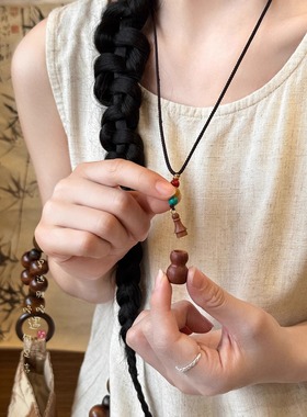 黑色葫芦吊坠项链女复古民族风长款毛衣链随身挂绳小瓶挂件配饰