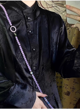 中国风紫色斜挎链女新中式项链旗袍马面裙毛衣链配饰串珠挂件吊坠