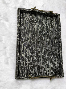 现代简约新中式树皮纹托盘首饰盒摆件样板间售楼处卧室客厅装饰品