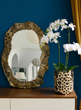 欧式轻奢金色不规则圆形镜子墙饰