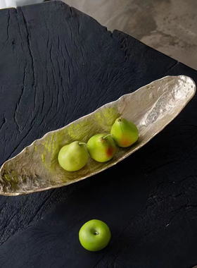 进口铝制长条船型大果盘托盘摆件