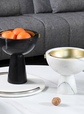 大理石高脚水果盘收纳盘摆件装饰