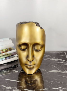 样板房间玄关人脸黑色雕塑摆件