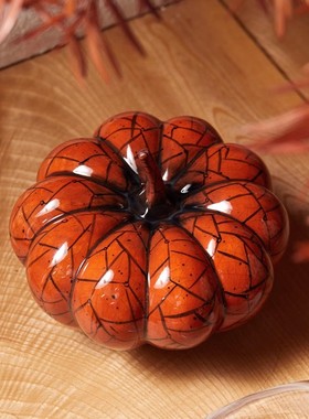 复古新中式红色陶瓷南瓜摆件装饰