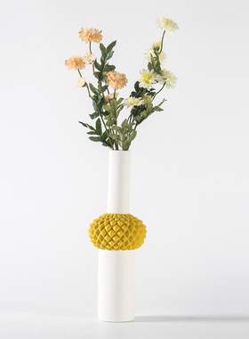 简约现代抽象几何黄白拼接菱形凸点花器样板间售楼部陶瓷花瓶装饰