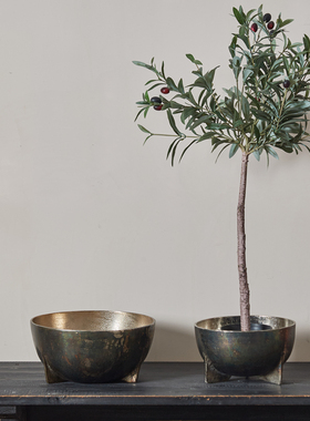 做旧不规则圆碗收纳果盘花器摆件