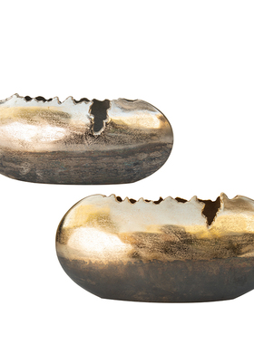 渐变色水墨感扁圆形花器花瓶果盘