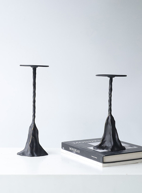 复古创意金属银色黑色烛台摆件轻奢样板间客厅氛围感蜡烛台装饰品