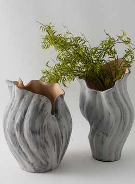新中式手绘灰白陶瓷艺术花瓶摆件