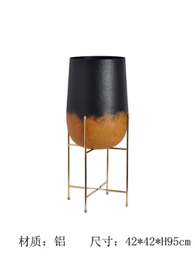 复古做旧黑色落地支架大花瓶摆件