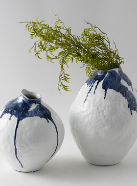 陶瓷手绘蓝色花瓶摆件新中式装饰