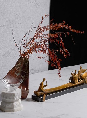 新中式陶瓷花瓶摆件人物划船