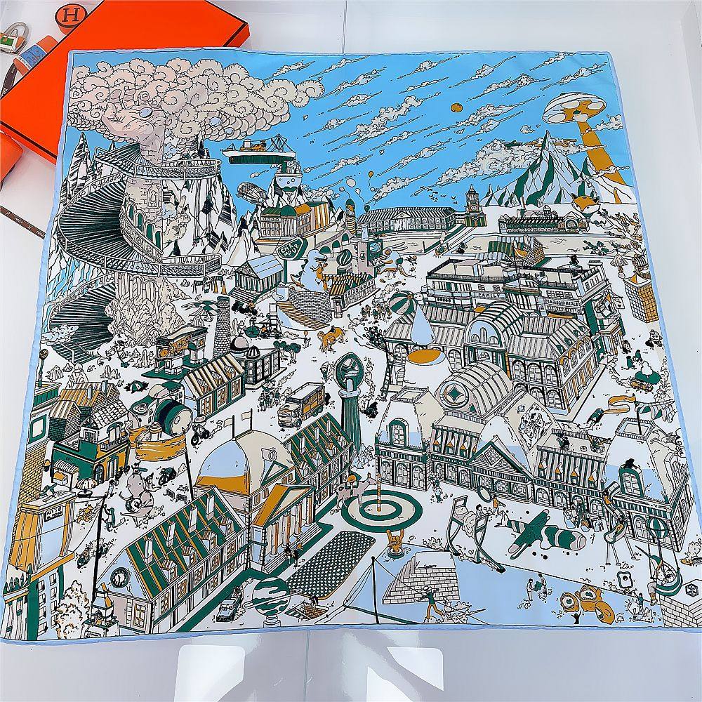 90cm新款手工卷边复古建筑女士文艺网红方巾防晒披肩夏季抹胸围巾,淘宝优惠券,粉丝福利购,淘宝优惠卷