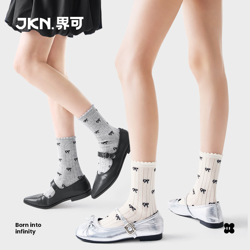 【李佳琦直播间】JKN小清新中筒堆堆袜木耳花边中筒蝴蝶结袜子女