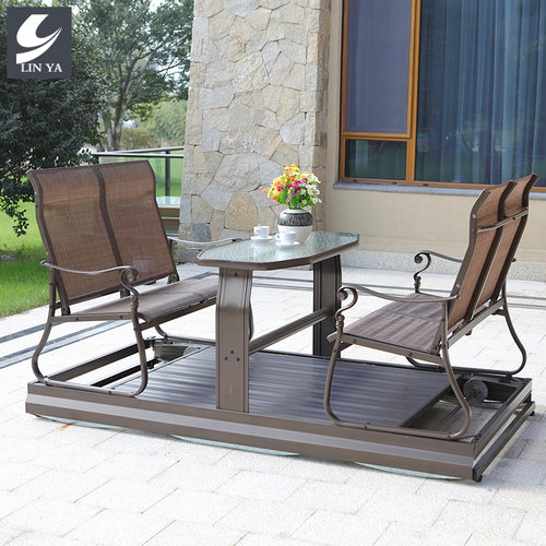 临亚户外四人动力摇椅家用庭院秋千吊椅露台室外多人休闲铝制摇椅 - 图2