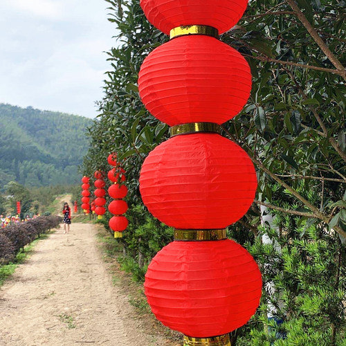 连串灯笼户外防水防晒装饰广告折叠春节新年灯笼挂饰纸灯笼红灯笼 - 图0