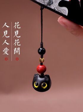 黑檀木猫钥匙扣小黑猫汽车钥匙链