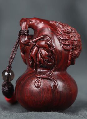 小叶紫檀金蟾葫芦手把件招财男士随身盘玩手玩把件红木红木挂件