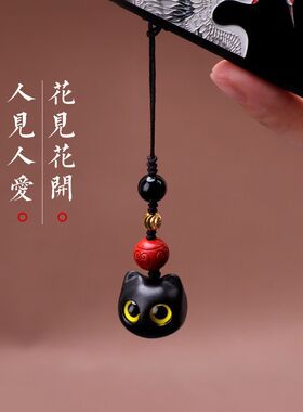 黑檀木猫钥匙扣小黑猫汽车钥匙链