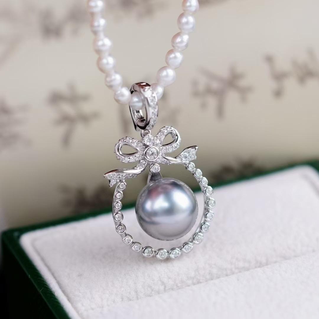 DIY配件 S925纯银灵动可打开吊坠空托 珍珠项链挂坠头9-11mm圆滴 - 图0